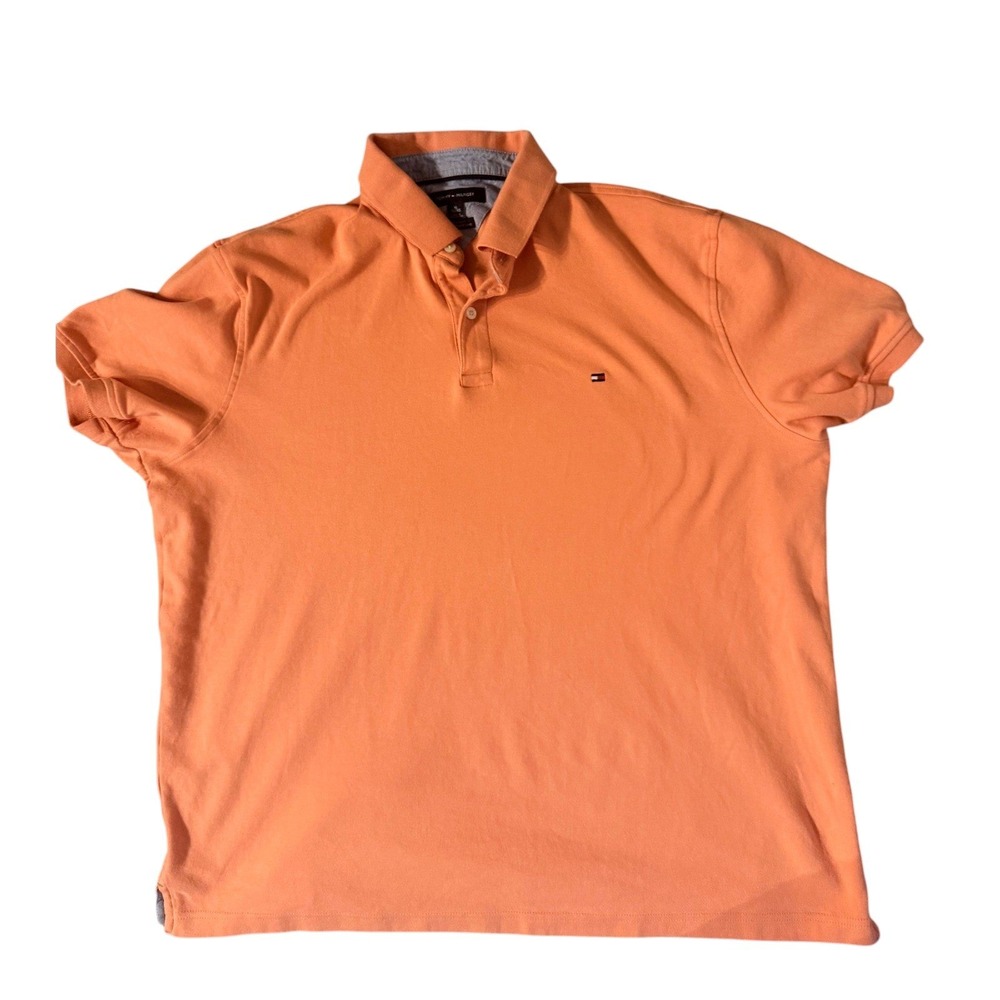 Tommy Hilfiger Mens XL Custom Fit Polo Shirt Orange Cotton Pique Short Sleeve